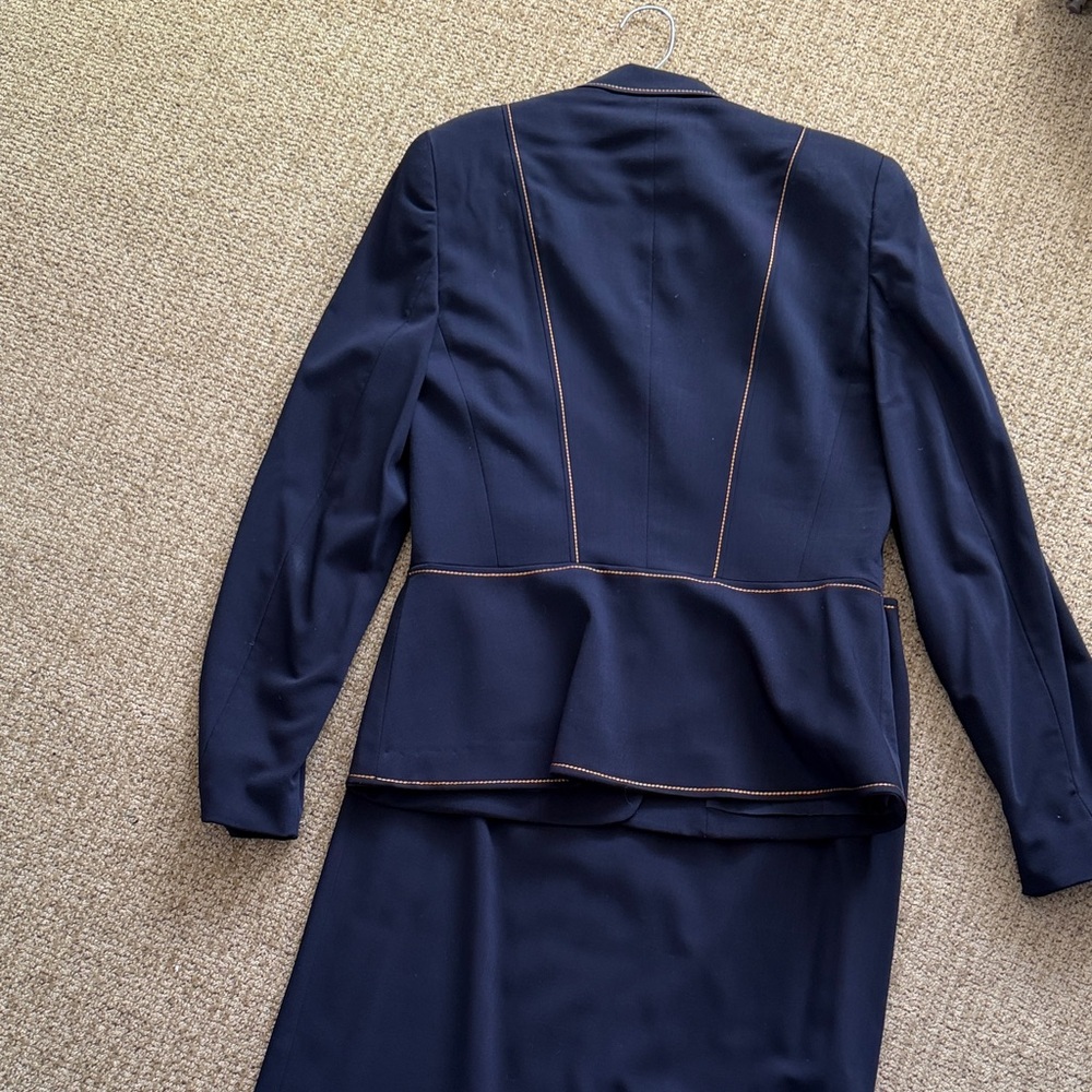 Escada Navy Blazer and Skirt Set with Contrast Stitching - Picture 4 of 6